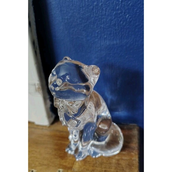 Vintage Lenox Clear Crystal Glass Cat Daydream Figurine Paperweight - Picture 2 of 6